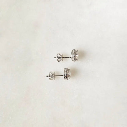 18K Guilia Round Moissanite with Diamond Halo Stud Earrings