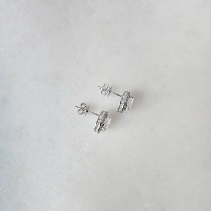 18K Alessandra Oval Moissanite with Diamond Halo Stud Earrings
