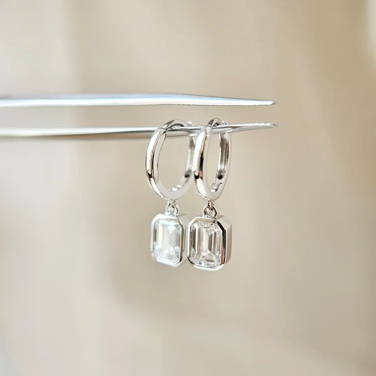 14K Emerald Cut Lab-grown Diamond Hoop