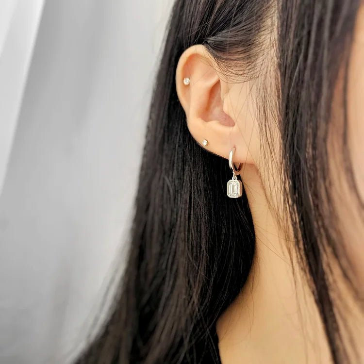 14K Emerald Cut Lab-grown Diamond Hoop