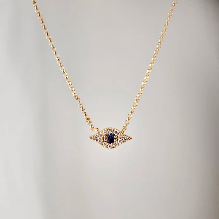 Blue Sapphire and Diamond Evil Eye Necklace