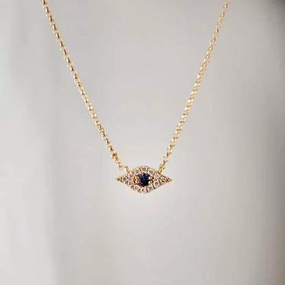 Blue Sapphire and Diamond Evil Eye Necklace