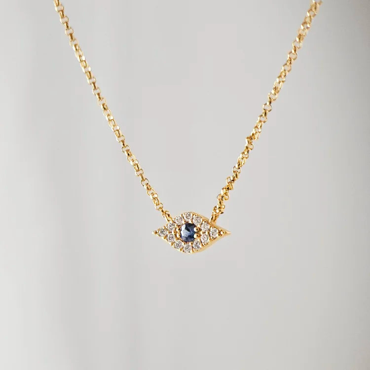 Blue Sapphire and Diamond Evil Eye Necklace