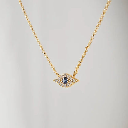 Blue Sapphire and Diamond Evil Eye Necklace