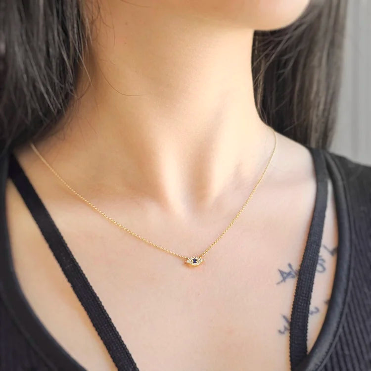 Blue Sapphire and Diamond Evil Eye Necklace