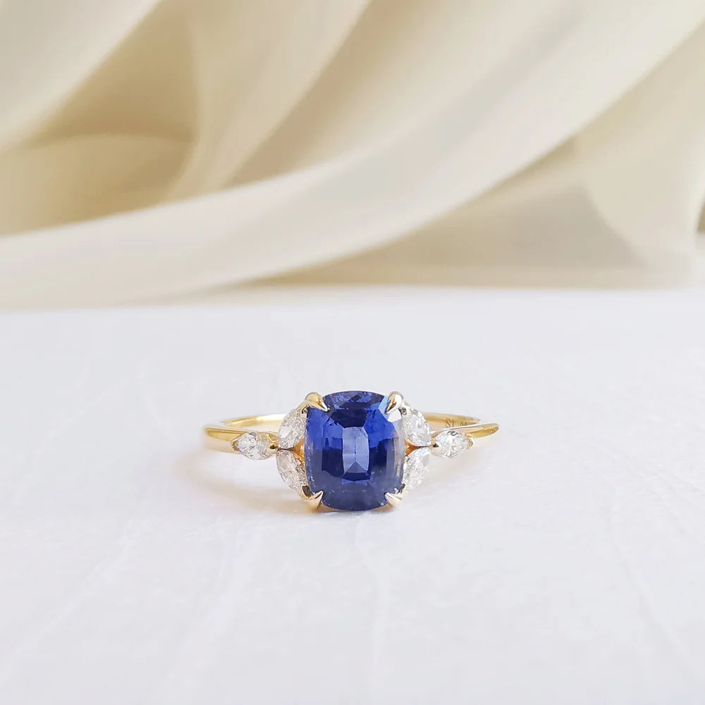 18K Blue Cushion Sapphire Shirley Ring