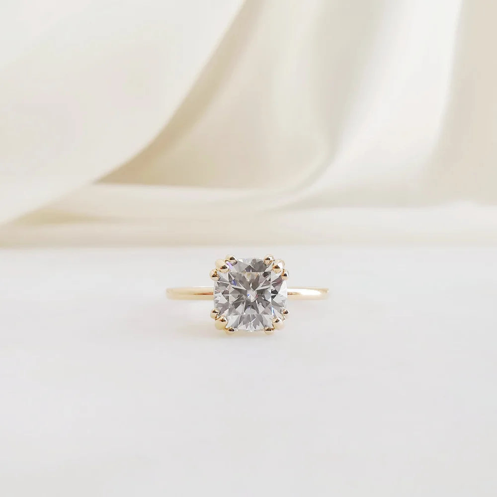 14K Cushion Moissanite Diamond Fountain Ring