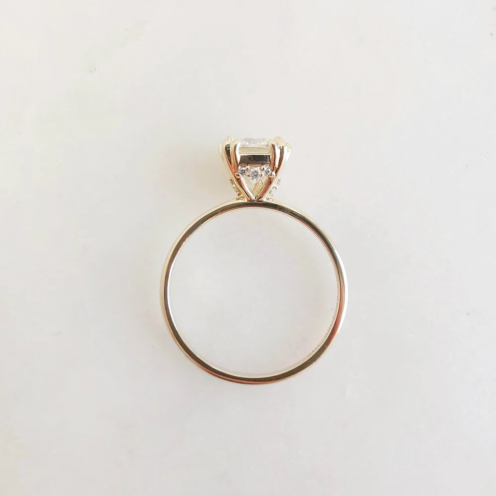 14K Cushion Moissanite Diamond Fountain Ring