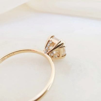 14K Cushion Moissanite Diamond Fountain Ring