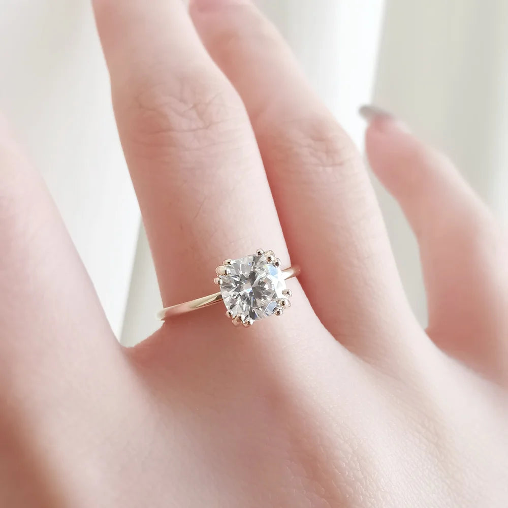 14K Cushion Moissanite Diamond Fountain Ring