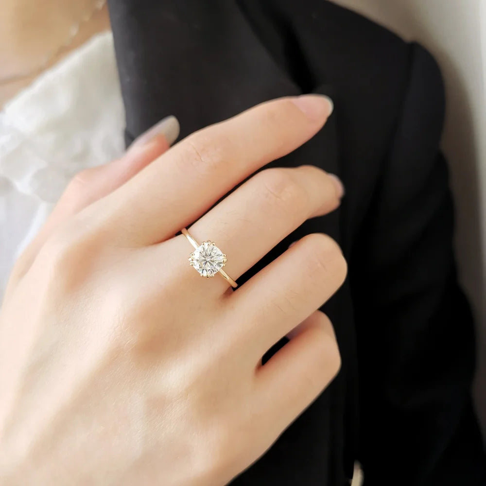 14K Cushion Moissanite Diamond Fountain Ring