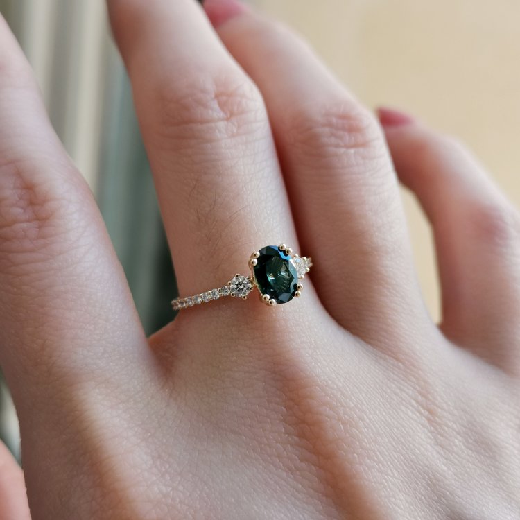 ELEA Oval Green Sapphire and Diamond Engagement Ring