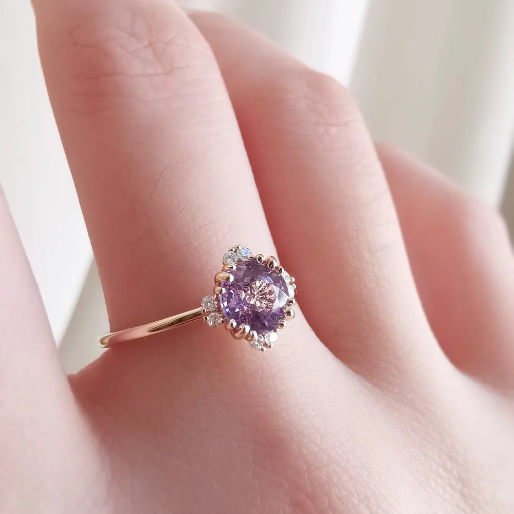18K Lavender/ Green Sapphire Ring