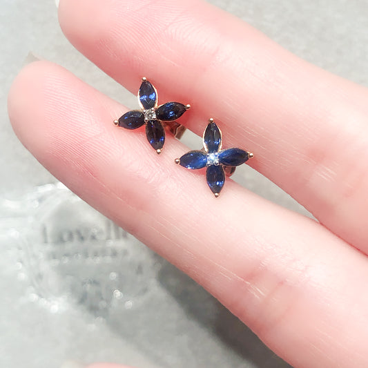 Four-Leaf Blossom Sapphire Stud Earrings