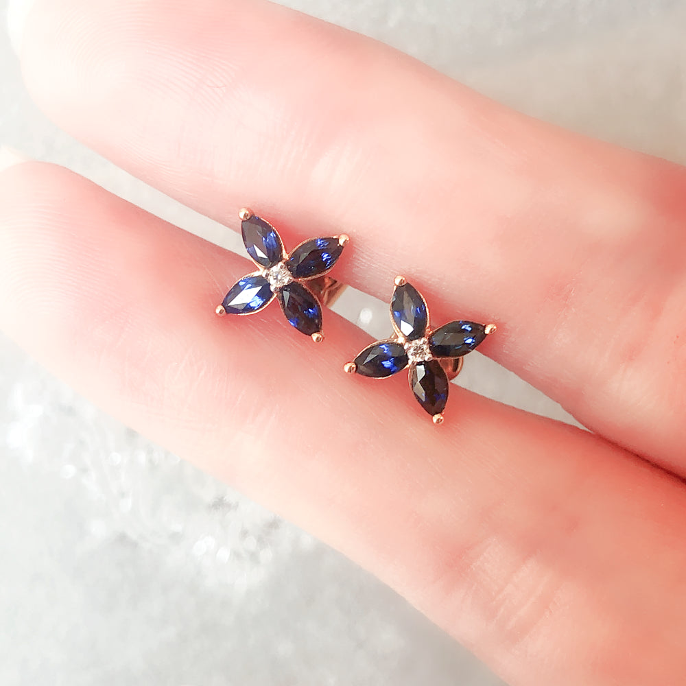 Four-Leaf Blossom Sapphire Stud Earrings
