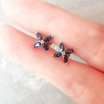 Four-Leaf Blossom Sapphire Stud Earrings