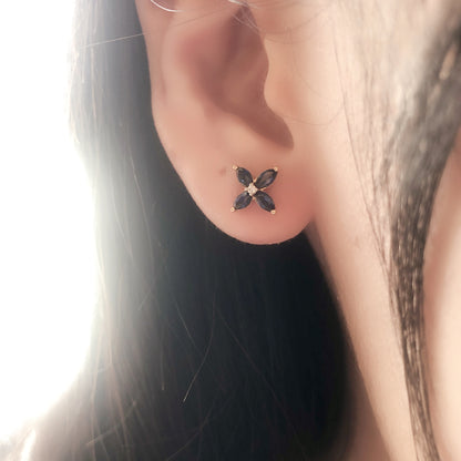 Four-Leaf Blossom Sapphire Stud Earrings