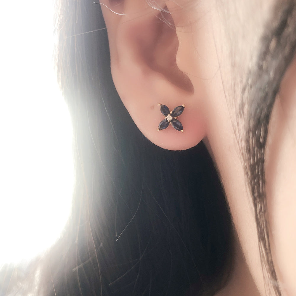 Four-Leaf Blossom Sapphire Stud Earrings