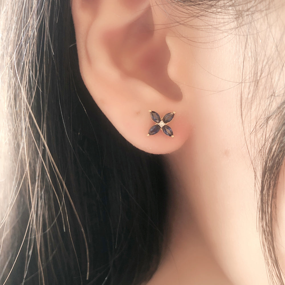 Four-Leaf Blossom Sapphire Stud Earrings