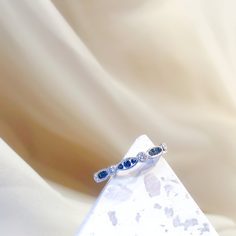Vintage Marquise Sapphire and Diamond Band