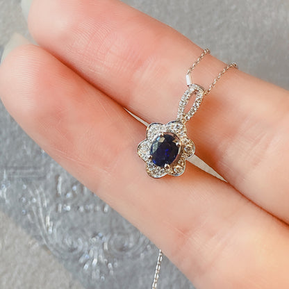 18K Vintage Florals Blue Sapphire and Diamond Pendant