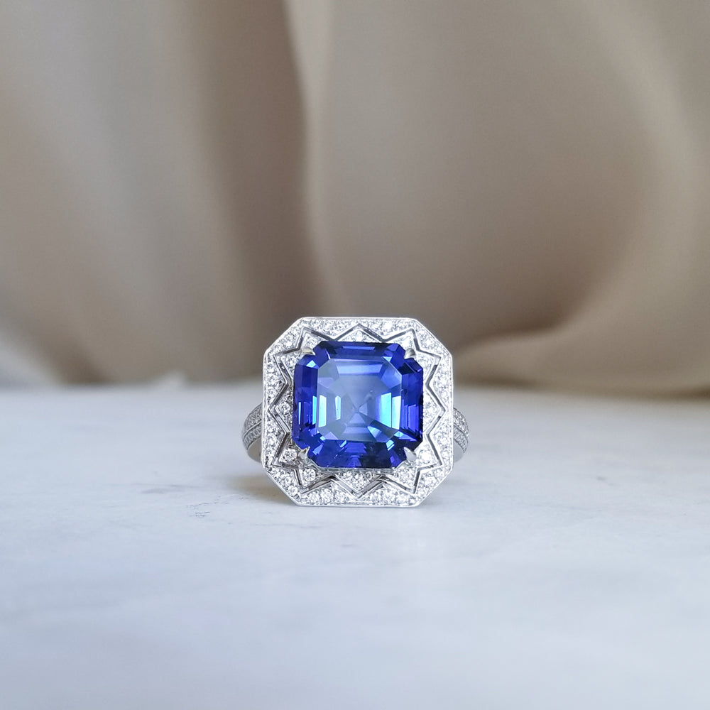 Starry Asscher Lab-grown Sapphire Ring