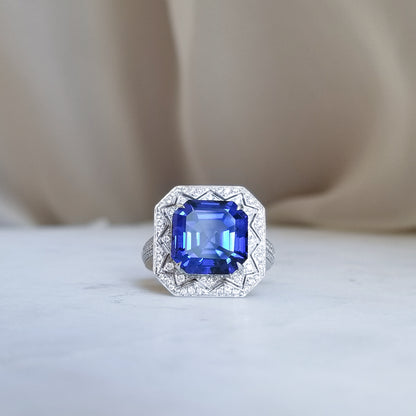 Starry Asscher Lab-grown Sapphire Ring