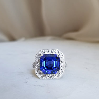 Starry Asscher Lab-grown Sapphire Ring