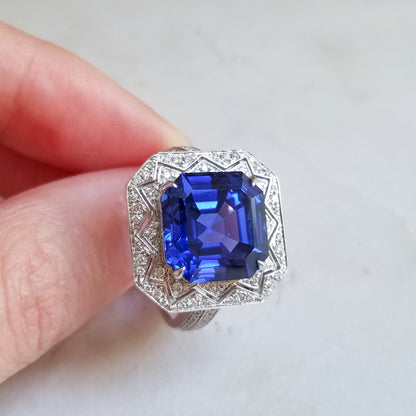 Starry Asscher Lab-grown Sapphire Ring