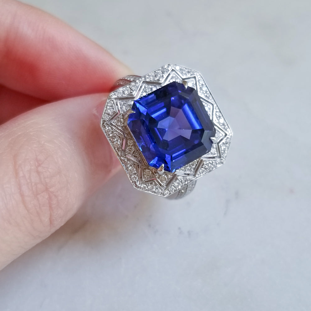 Starry Asscher Lab-grown Sapphire Ring