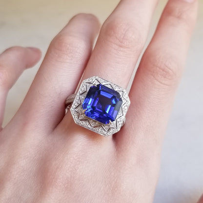 Starry Asscher Lab-grown Sapphire Ring