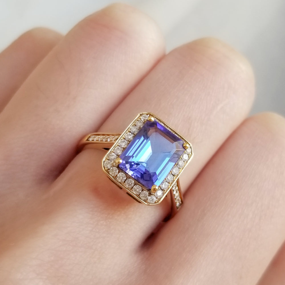 Emerald cut Tanzanite Ring