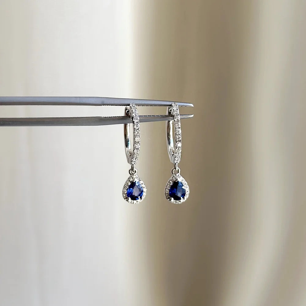 18K Pear Shaped Sapphire Hoop Earring
