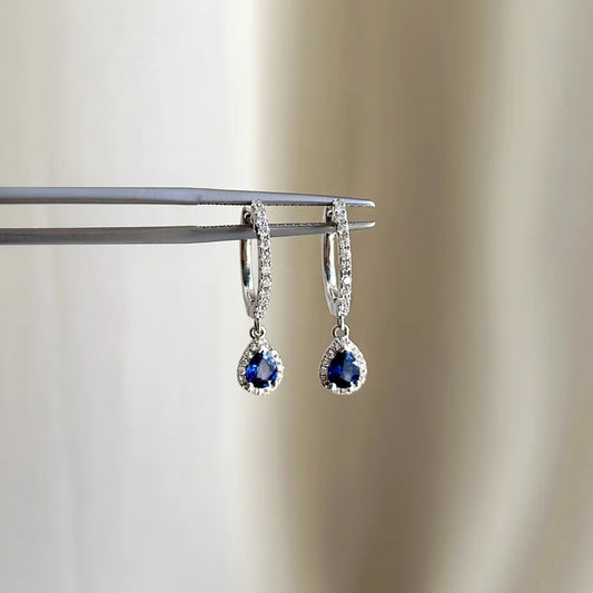 18K Pear Shaped Sapphire Hoop Earring