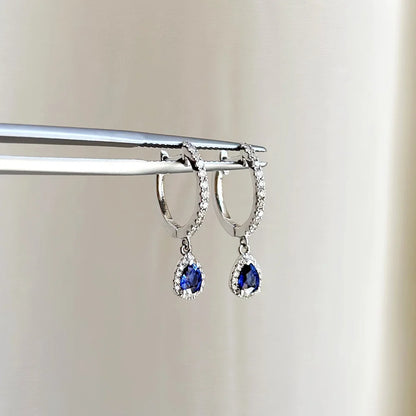 18K Pear Shaped Sapphire Hoop Earring