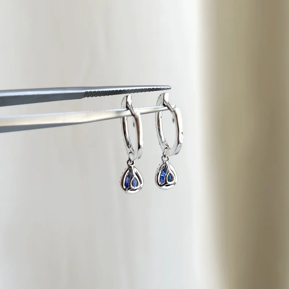 18K Pear Shaped Sapphire Hoop Earring