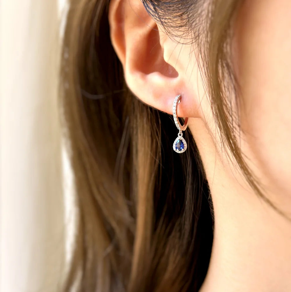 18K Pear Shaped Sapphire Hoop Earring
