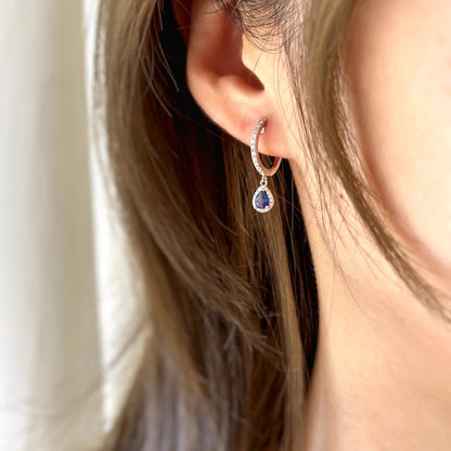 18K Pear Shaped Sapphire Hoop Earring