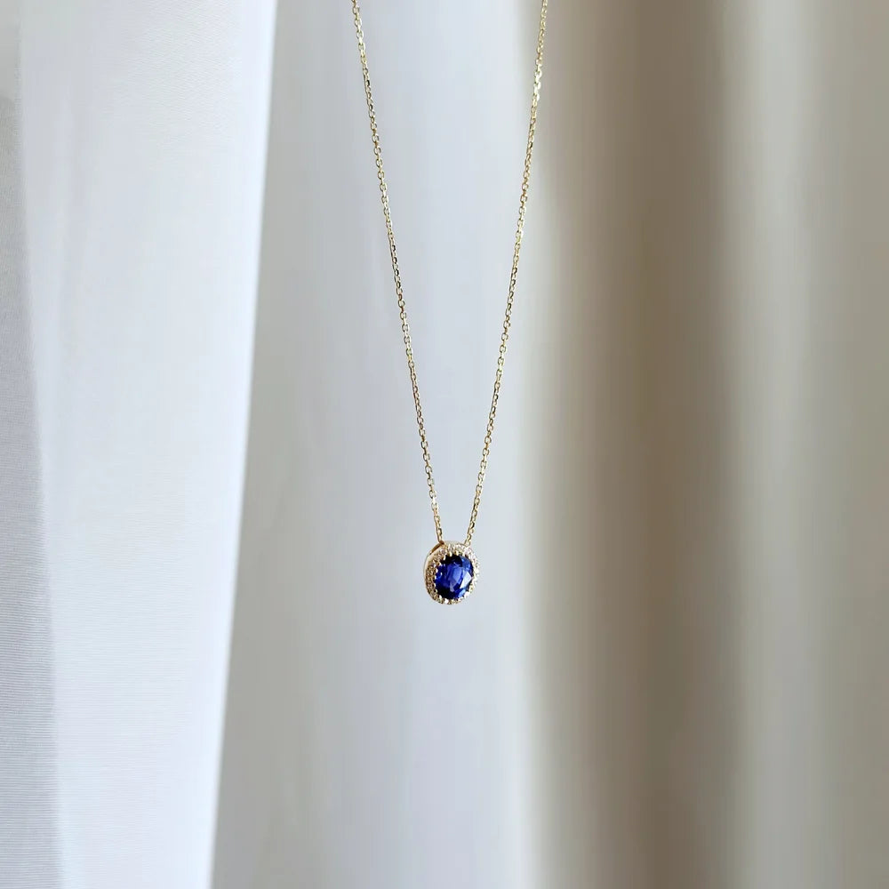 18K Floating Blue Sapphire and Diamond Pendant