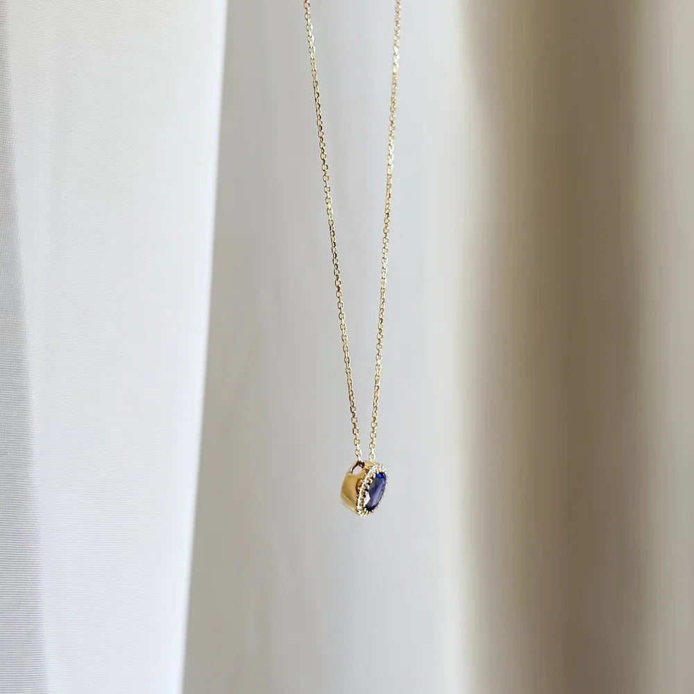 18K Floating Blue Sapphire and Diamond Pendant