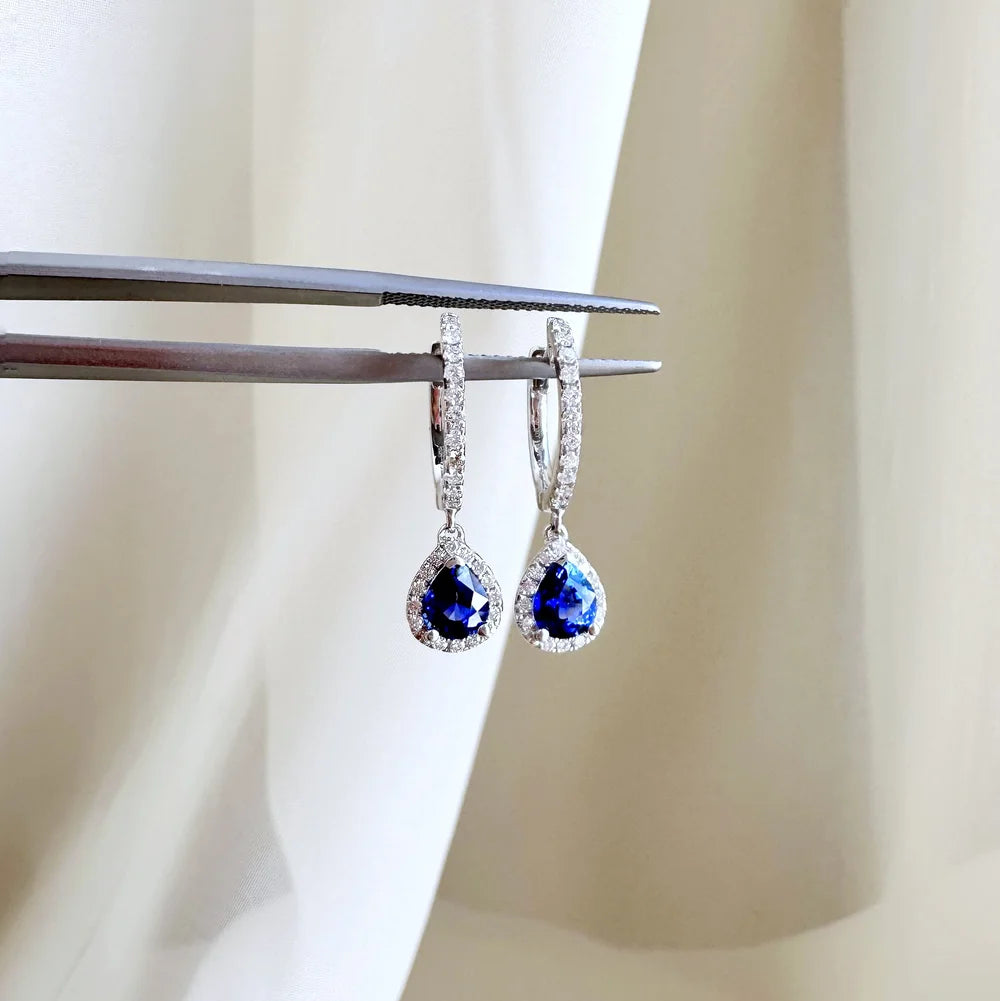 18K Pear Shaped Sapphire Hoop Earring