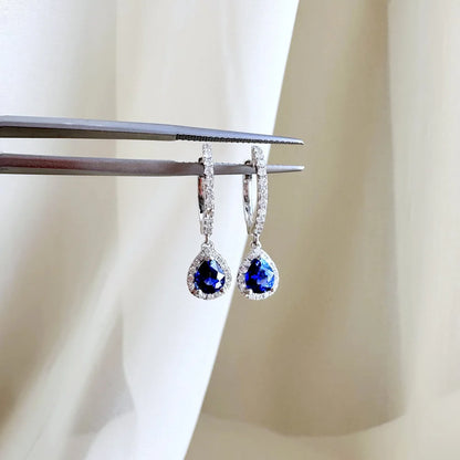 18K Pear Shaped Sapphire Hoop Earring