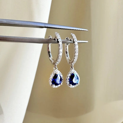 18K Pear Shaped Sapphire Hoop Earring