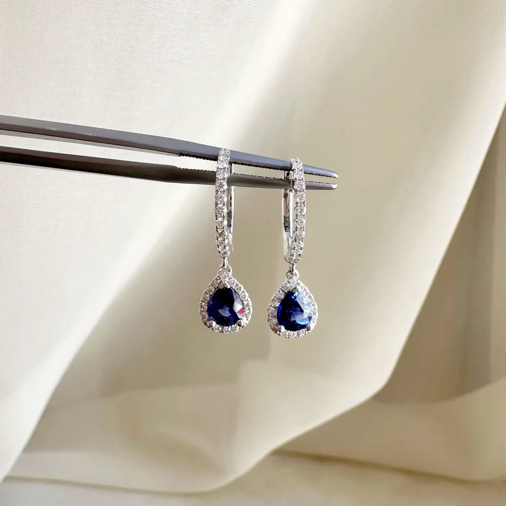 18K Pear Shaped Sapphire Hoop Earring