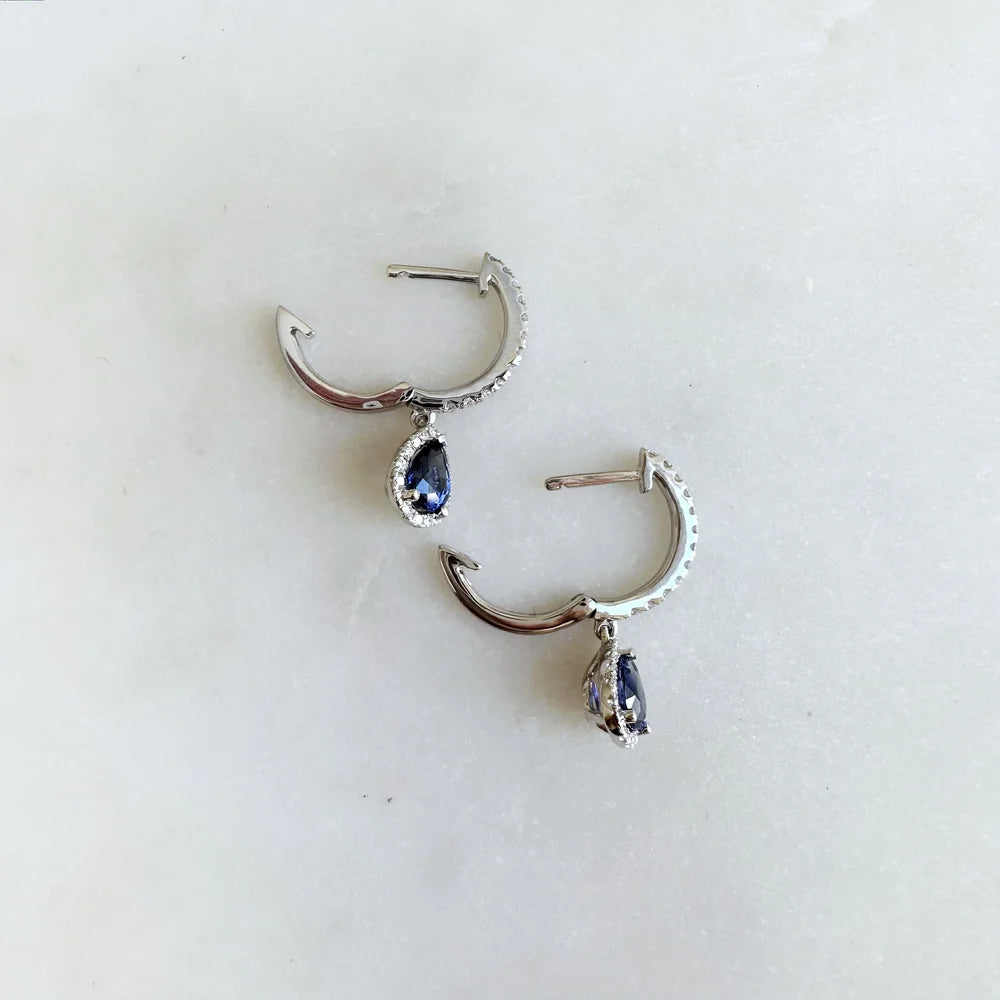 18K Pear Shaped Sapphire Hoop Earring