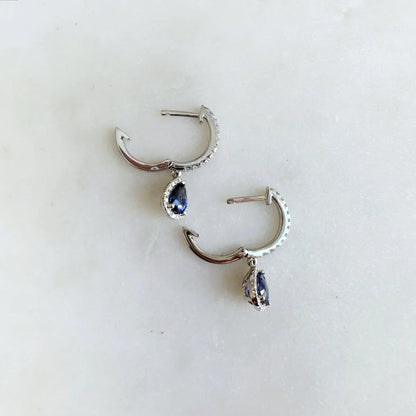 18K Pear Shaped Sapphire Hoop Earring