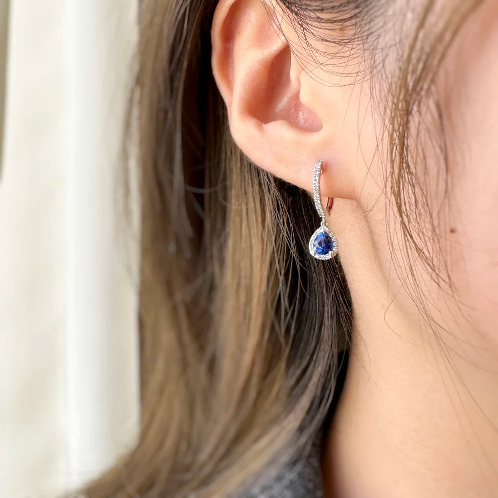 18K Pear Shaped Sapphire Hoop Earring