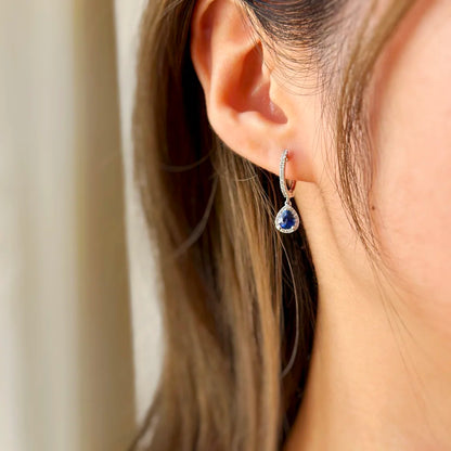 18K Pear Shaped Sapphire Hoop Earring