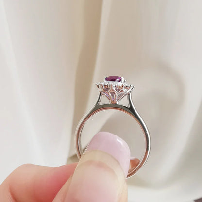 Sunflower Diamond Halo Rhodolite Ring