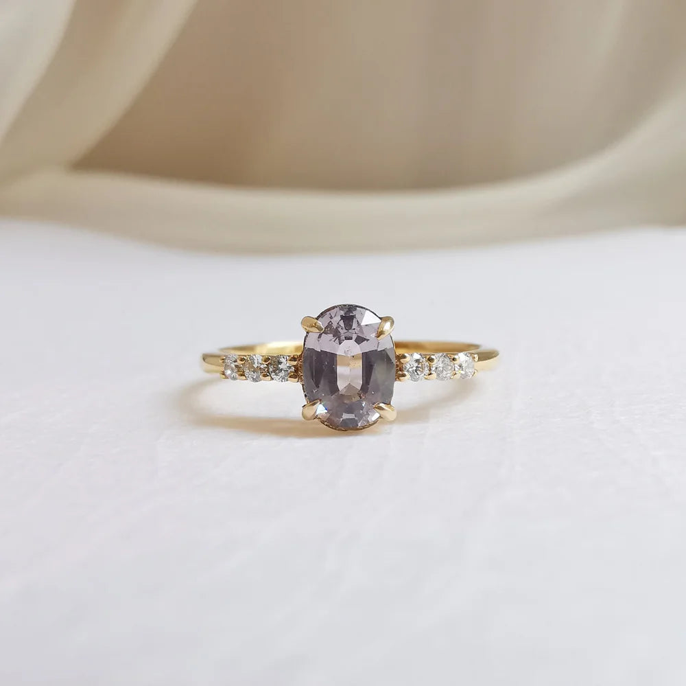 18K Metallic Orb Grey Spinel and Diamond Ring